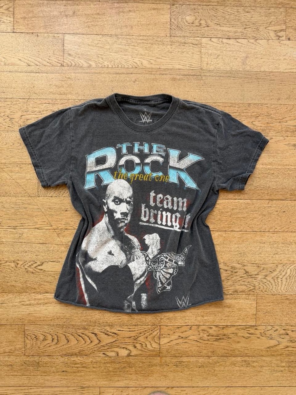 WWE Black The Rock 'The Great One' Graphic Tee with Blue Accents